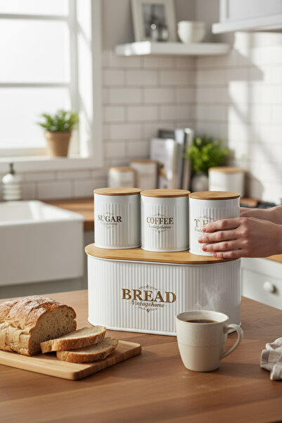 EVSTYLE Metal Bread Bowl and Jar Set with Bamboo Lid