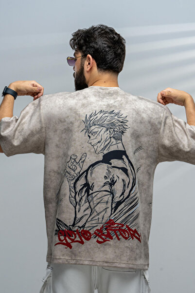 saneafn Beige T-shirt with Sukuna character design