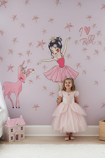 KT Decor Pink Ballerina and 70 Pieces Star Wall Sticker Set for Girl's Room