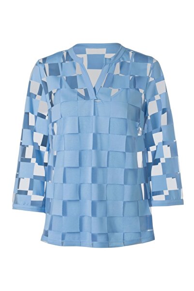 MAMAYAGA Γυναικεία μπλούζα με τετράγωνο σχέδιο σιφόν με τρία τέταρτα μανίκια με φόδρα Κομψή καμπύλη μπλούζα σε μέγεθος