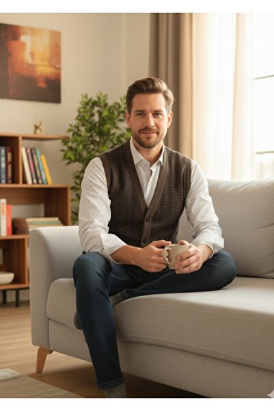 ALGE Men's Knitwear Vest - Steel Knit with Guncuoglu, Pockets and Buttons