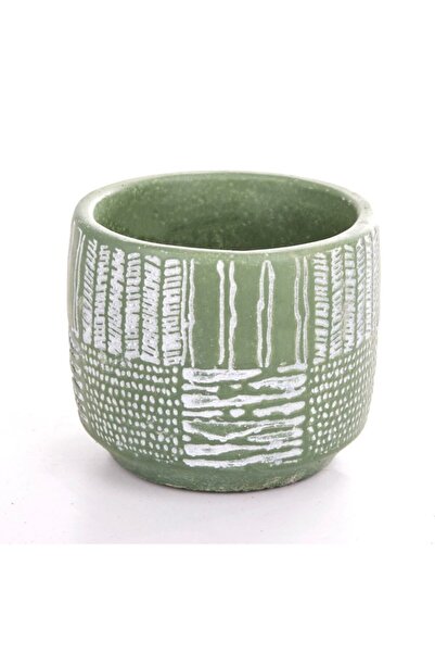 Lui Tasarım Antik Desenli Yeşil Beton Saksı 12.5x12 Cm