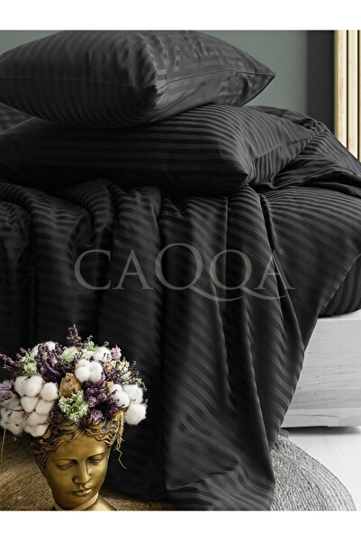 CAQQA Black Series Black Double Striped Satin Duvet Cover Set