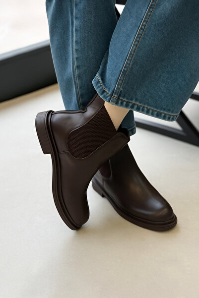 POTEEN Γυναικείες μπότες από καουτσούκ με λεπτομέρειες Edi C309-Καφέ