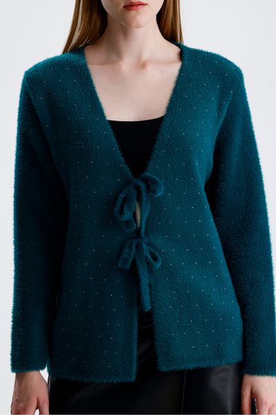 AYMİSS سترة/جاكيت عصري برباط أمامي، مزين بالأحجار، وذو شراشيب