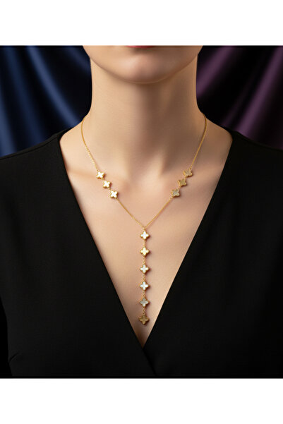 BANEDETTA Lariat Gold Renk Yeni Sezon Premium Yonca Model Trend Y Kolye