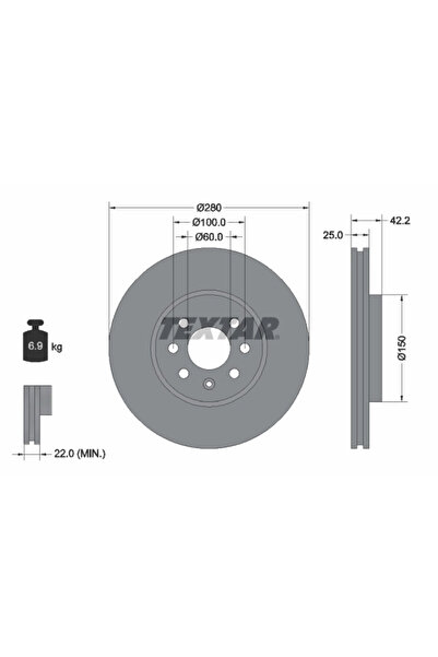 TEXTAR Disc Frana Chevrolet Meriva Opel Combo Autoutilitara/Limuzina Spatioas...