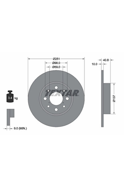 TEXTAR Спирачен диск Alfa Romeo Mito