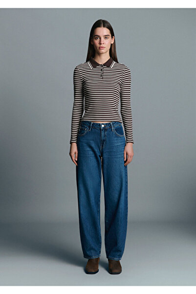 Mavi Ριγέ καφέ μπλουζάκι πόλο με εφαρμοστή εφαρμογή / Εφαρμοσμένη εφαρμογή 1613836-91456