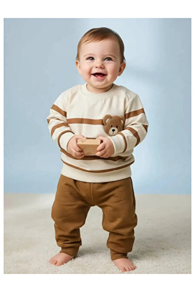 BEBERAZZİ Striped Bear Themed Double Baby Set 1 2 3 Years