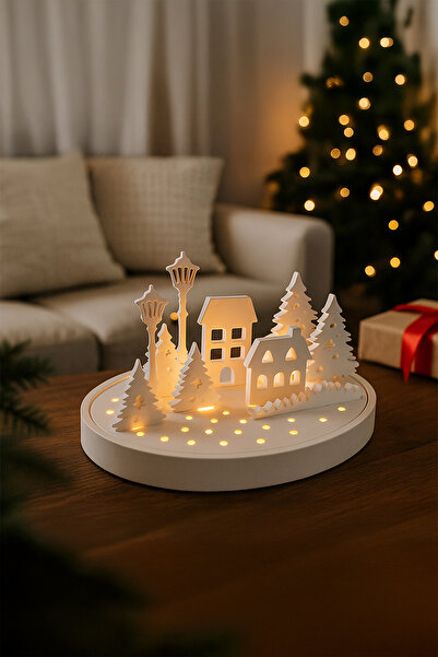 Otaera Yılbaşı Temalı Tealight Mumluk - Ev & Ağaç Figürlü Dekoratif Ürün, Bey...