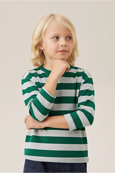 Kyron Tricou de bază cu dungi 100% bumbac pentru băieți - gri - verde