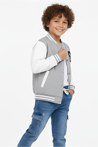 Kyron Jachetă de colegiu alb-negru pentru băieți – Jachetă de hanorac confortabilă cu fermoar în stil sport