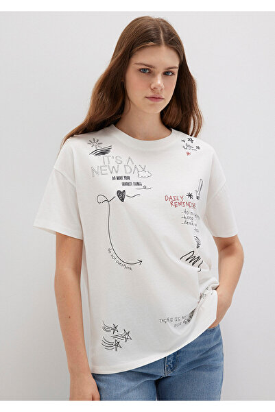 Mavi Printed Ecru T-Shirt Loose Fit / Relaxed Fit 1613327-70057