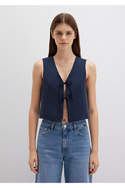 Mavi Lace-Up Navy Blue Blouse 1211200-82318