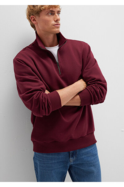 Mavi Semi-Zip Burgundy Basic Sweatshirt 0S10419-70394