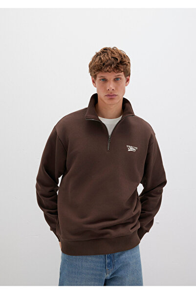 Mavi Logo Half Zipper Brown Sweatshirt 0S10465-88067