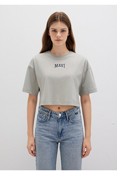 Mavi Logo Printed Gray Crop T-Shirt Crop / Short Cut 1613411-70112