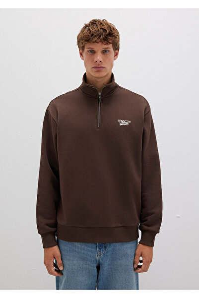 Mavi Logo Half Zipper Brown Sweatshirt 0S10465-88067