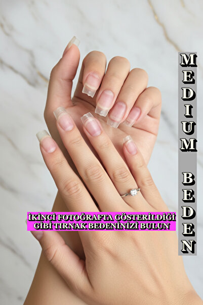 Easy Beauty 100 Adet MEDIUM Mat Kare Takma Tırnak Seti Orta Uzunlukta Yapıştı...