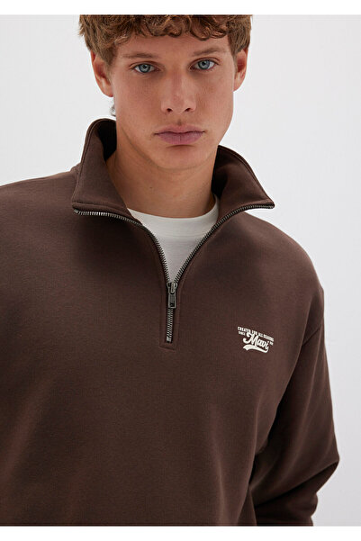 Mavi Logo Half Zipper Brown Sweatshirt 0S10465-88067