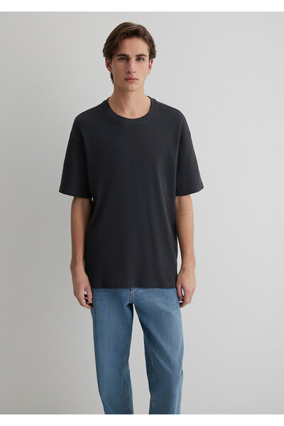 Mavi Anthrazitfarbenes Basic-T-Shirt mit lockerer Passform / lockerer, bequemer Schnitt 0612724-70092