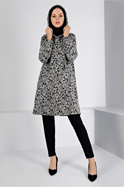 Alvina سترة تريكو منقوشة بغطاء للرأس 43391