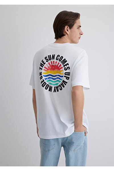 Mavi Tricou alb cu imprimeu pe spate, croiala largi / largi, croiala confortabilă 0612610-620