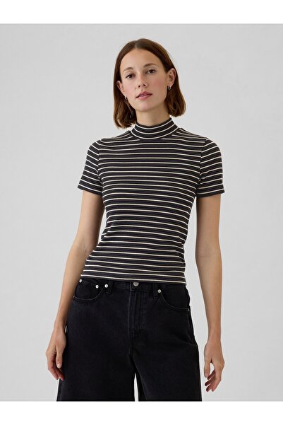 GAP Kadın Siyah Modern Balıkçı Yaka T-Shirt