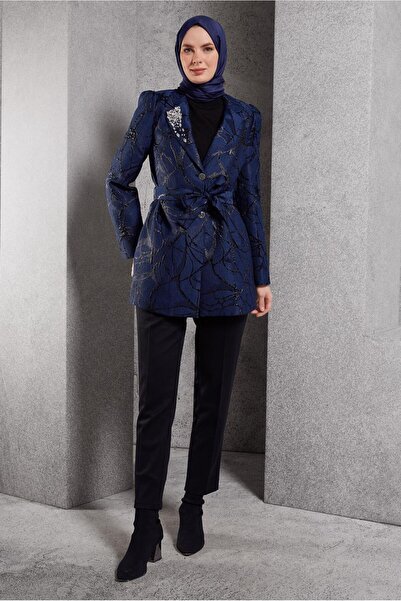 Alvina بأزرار على الجهتين سترة جاكار بياقة 44740