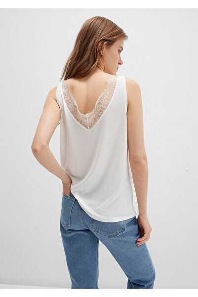 Mavi Spitze-detailliertes Tencel TM weißes Modal-Unterhemd, schmale Passform / eng anliegend 1613215-70057