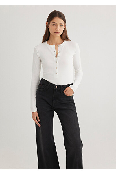 Mavi Long Sleeve Button Detail Ecru T-Shirt Fitted / Fitted Cut 1612886 -70057