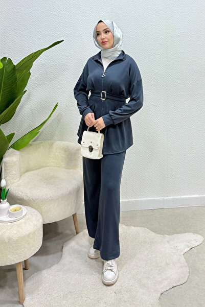 Tesettür Diyarı مجموعة ديفا المربوطة بحزام من قماش المودال - مدخنة