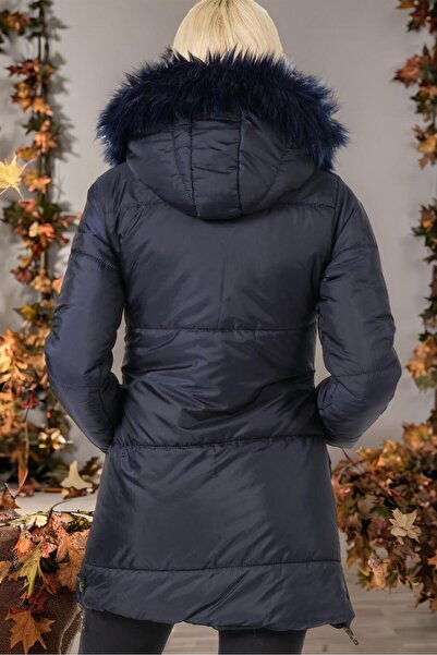 Dewberry Z6668 Coat-Solid Navy Blue