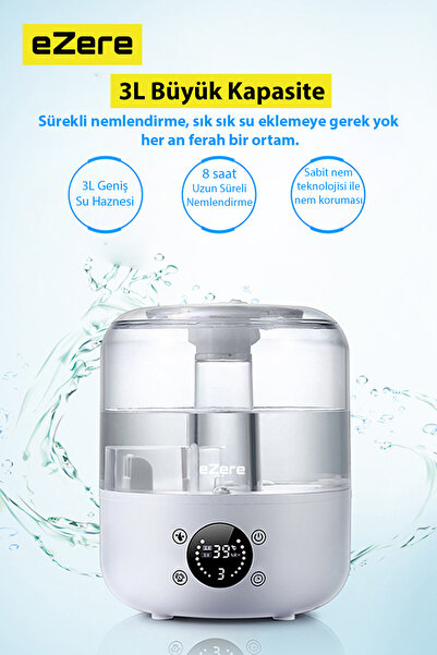 EZERE TH-413 Akıllı Dijital Hava Nemlendirici | 3L Kapasite, Dokunmatik , Uzaktan Kumanda, Sessiz Çalışma