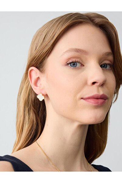 Jimmy Key Altın Rengi Yonca Figürlü Sedefli Çelik Küpe