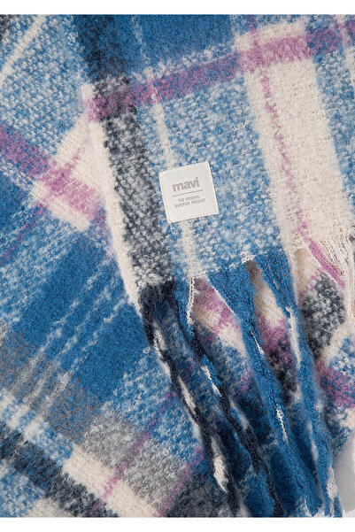 Mavi Püsküllü Kareli Atkı 1912810-28616