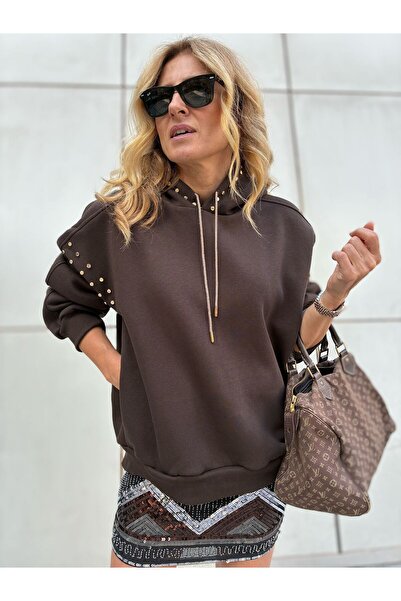 KADIN KAHVERENGİ ZIMBA DETAYLI SWEATSHIRT