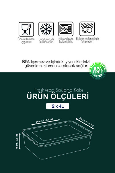 bizimevde 2-Piece Storage Container 4 Liter Deep Freezer Microwave Compatible