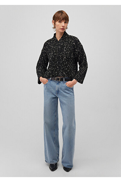 Mavi V Yaka Siyah Kazak Loose Fit / Bol Rahat Kesim 1710577-900