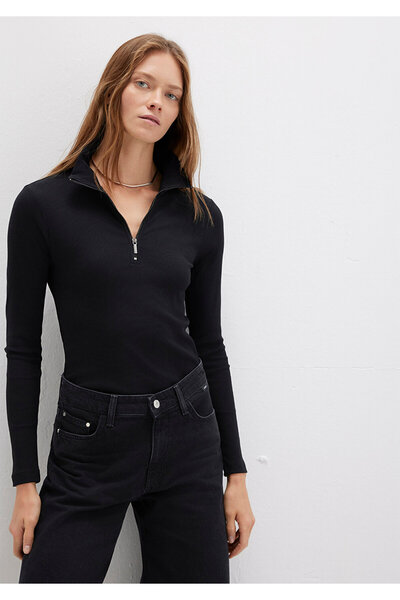 Mavi Sporty Lux Μαύρο μπλουζάκι με μισό φερμουάρ Modal Fitted / Εφαρμοσμένο στο σώμα κοψίματος 1612869-900