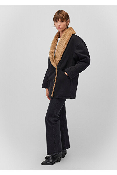 Mavi Suni Kürk Detaylı Antrasit Denim Ceket Loose Fit / Bol Rahat Kesim 1110538-80106