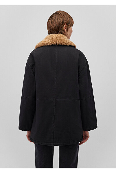 Mavi Suni Kürk Detaylı Antrasit Denim Ceket Loose Fit / Bol Rahat Kesim 1110538-80106