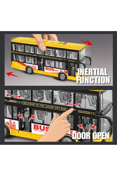 Brother Toys Tourist Sightseeing Bus 2 Double-Decker Middle and Front Doors Can Be Opened Light and Sound Toy City Bus 27 cm