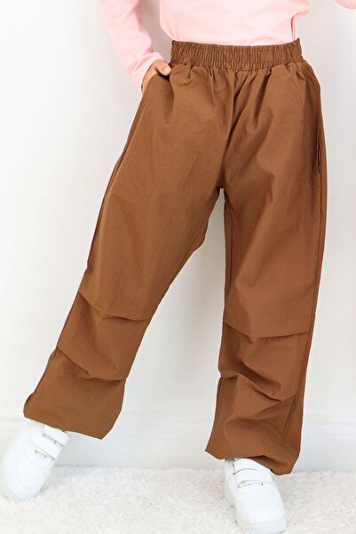 Breeze Kız Çocuk Paraşüt Jogger Paça Pantolon 6-12 Yaş, Koyu Kahve