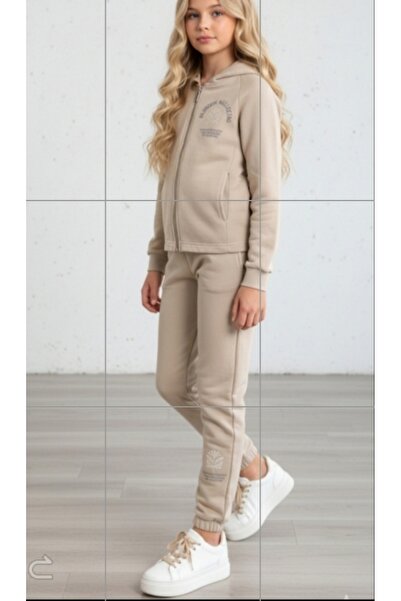 nk kids Girl's Washable Woven Fabric Zipper Closure Hooded Elastic Waist Pocket Sweatpants Set