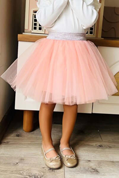 Breeze Girl's Tutu Skirt with Glitter Detail at the Waist, Elastic, Age 5-10, Salmon