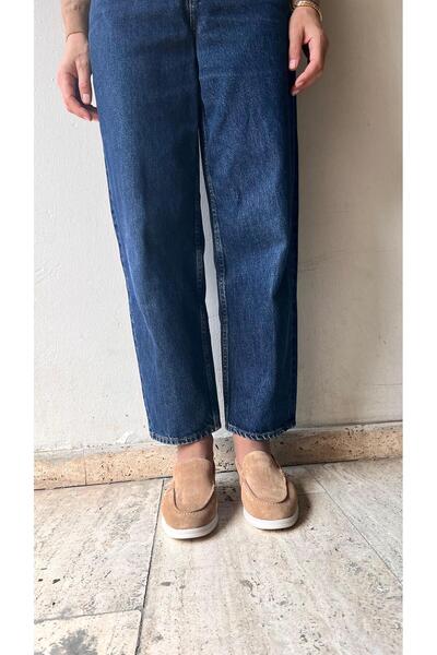 ESSO LA MİA Vayne Nude Hakiki Deri Düz Taban Kadın Babet VİZON SÜET