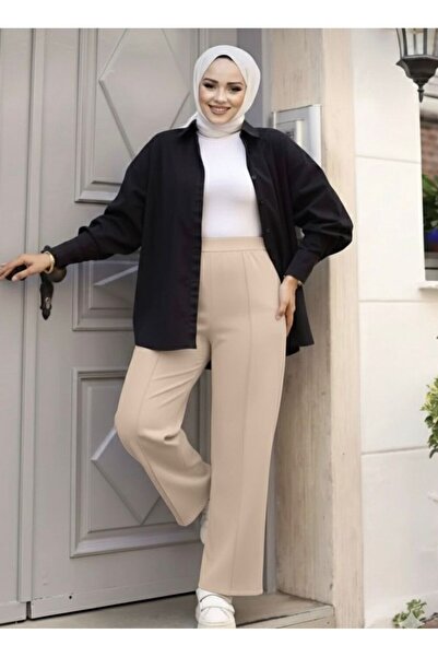 DEMOİSELLE Women's Front piped Elastic Waist Scuba Trousers