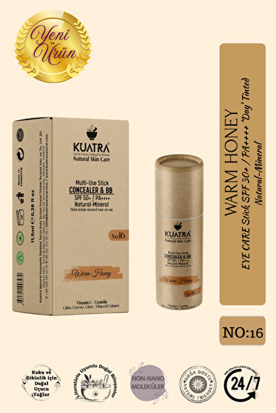 KUATRA Warm Honey Natural-Mineral Stick Concealer & BB | SPF 50+PA++++ | Kapatıcı, Vitamin C Bakım